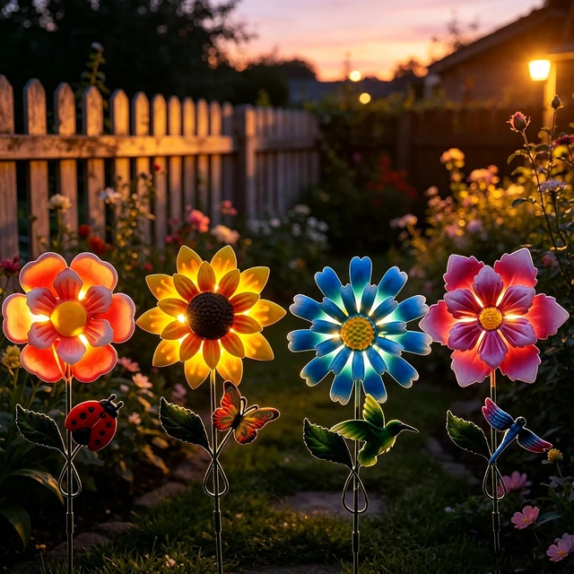 Alt view image 4 of 6 - 4 Pack Waterproof Metal Art Stick Flower Solar Lights Halloween Hanging Garden Stakes for Lawn, Patio & Garden Decor, Gift for Women, Mom & Grandma