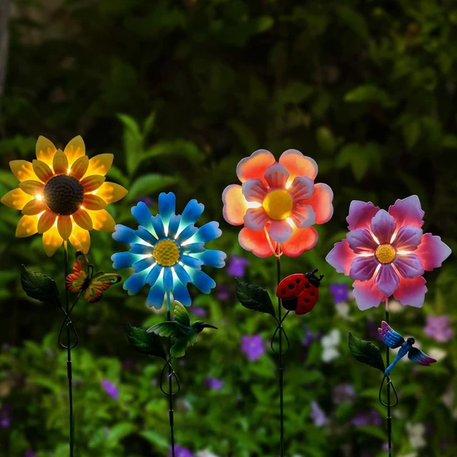 Alt view image 5 of 6 - 4 Pack Waterproof Metal Art Stick Flower Solar Lights Halloween Hanging Garden Stakes for Lawn, Patio & Garden Decor, Gift for Women, Mom & Grandma