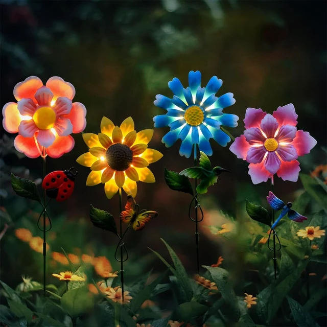 Alt view image 6 of 6 - 4 Pack Waterproof Metal Art Stick Flower Solar Lights Halloween Hanging Garden Stakes for Lawn, Patio & Garden Decor, Gift for Women, Mom & Grandma