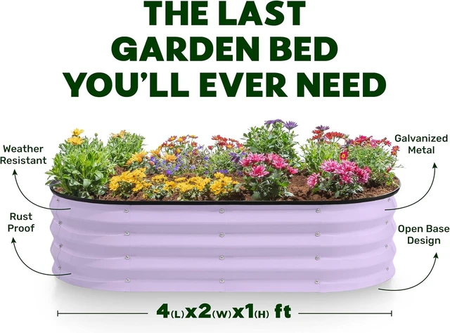 Alt view image 4 of 6 - 2 Pack, 4×2×1 Ft Galvanized Raised Garden Beds Large Outdoor Metal Planter Box for Vegetables, Flowers & Gardening (Lavender)