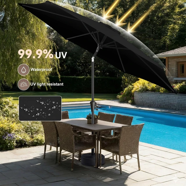 Alt view image 3 of 7 - 9 Ft Black Outdoor Patio Umbrella with Push Button Tilt