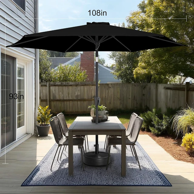 Alt view image 2 of 7 - 9 Ft Black Outdoor Patio Umbrella with Push Button Tilt