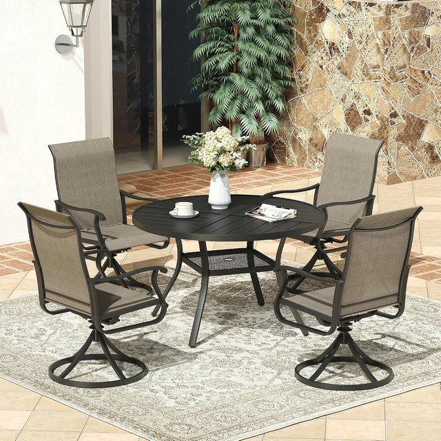 Alt view image 2 of 7 - 40.6" Round All-Weather Metal Patio Dining Table for 4 with 1.57" Umbrella Hole & Storage Shelf for Garden, Lawn & Deck, Black