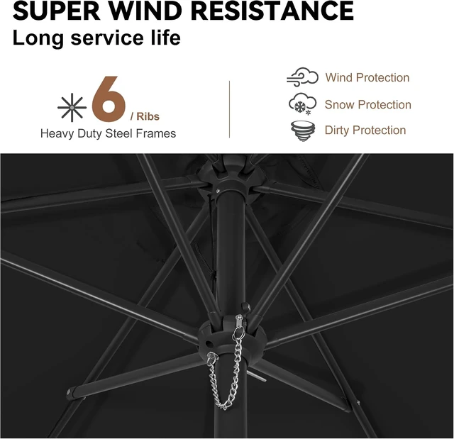 Alt view image 6 of 7 - 9 Ft Black Outdoor Patio Umbrella with Push Button Tilt