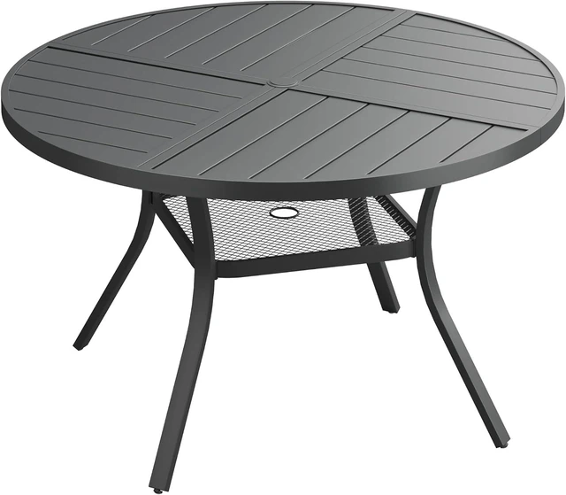 Main image of 40.6" Round All-Weather Metal Patio Dining Table for 4 with 1.57" Umbrella Hole & Storage Shelf for Garden, Lawn & Deck, Black
