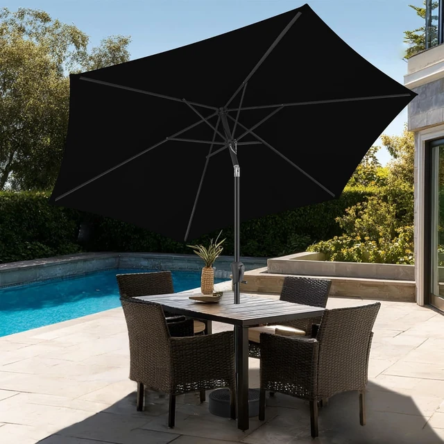 Alt view image 7 of 7 - 9 Ft Black Outdoor Patio Umbrella with Push Button Tilt