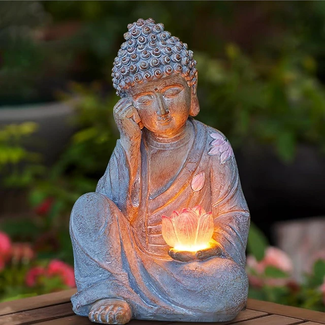 Main image of 11.8-Inch Solar Buddha Statue with Lotus Flower Light IP65 Waterproof Hand-Painted Resin Garden Decor for Patio, Yard, Lawn, Balcony & Home