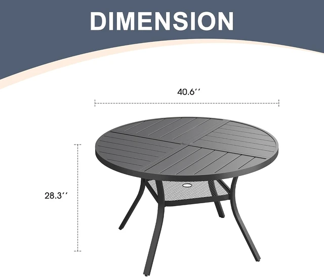 Alt view image 3 of 7 - 40.6" Round All-Weather Metal Patio Dining Table for 4 with 1.57" Umbrella Hole & Storage Shelf for Garden, Lawn & Deck, Black