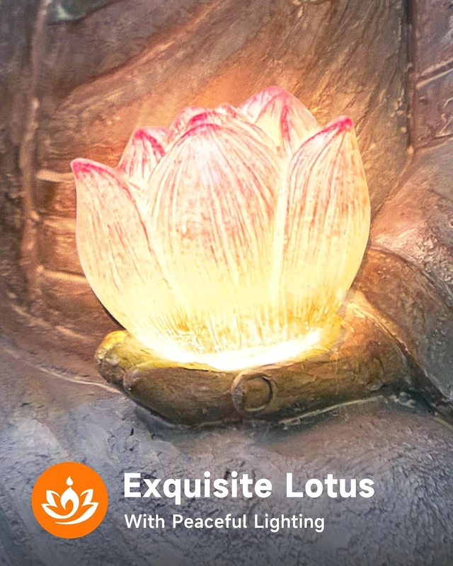 Alt view image 2 of 7 - 11.8-Inch Solar Buddha Statue with Lotus Flower Light IP65 Waterproof Hand-Painted Resin Garden Decor for Patio, Yard, Lawn, Balcony & Home