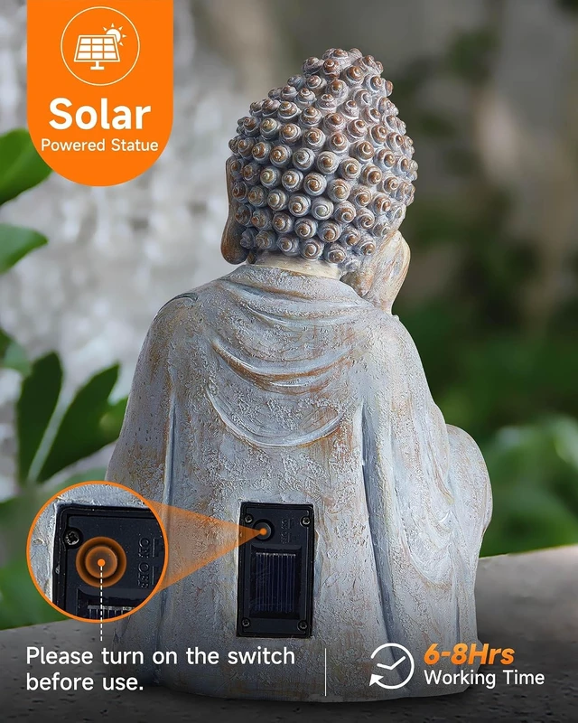 Alt view image 6 of 7 - 11.8-Inch Solar Buddha Statue with Lotus Flower Light IP65 Waterproof Hand-Painted Resin Garden Decor for Patio, Yard, Lawn, Balcony & Home