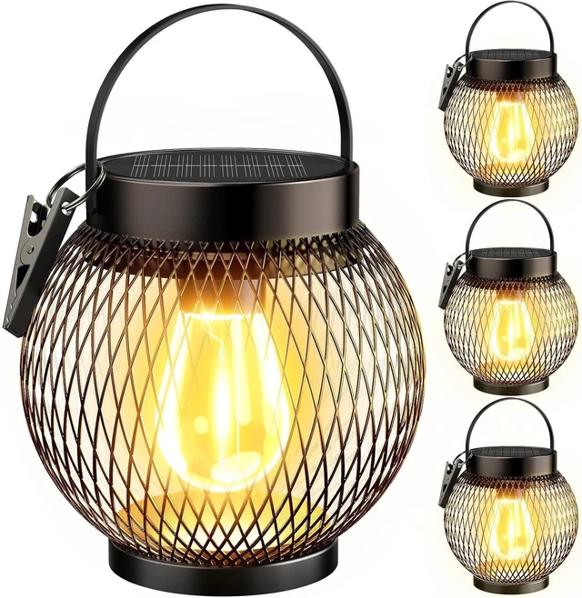Main image of 4 Pack Waterproof Metal Solar Lanterns Hanging Outdoor Lights