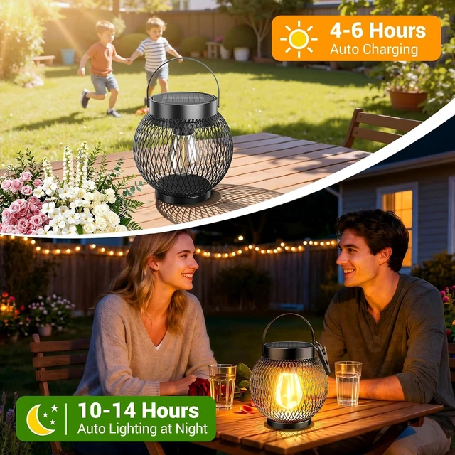 Alt view image 5 of 7 - 4 Pack Waterproof Metal Solar Lanterns Hanging Outdoor Lights
