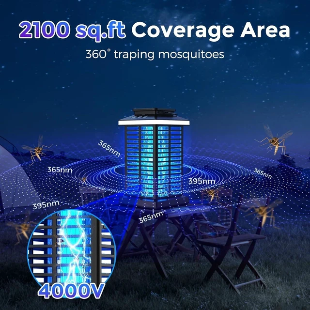 Alt view image 3 of 7 - 3-in-1 Rechargeable Bug Zapper with 5000mAh Battery & LED Night Light 4000V Electric Mosquito Zapper for Patio, Backyard & Garden, Black 03