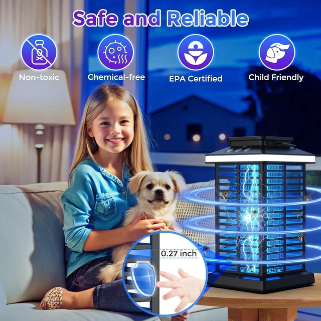 Alt view image 6 of 7 - 3-in-1 Rechargeable Bug Zapper with 5000mAh Battery & LED Night Light 4000V Electric Mosquito Zapper for Patio, Backyard & Garden, Black 03