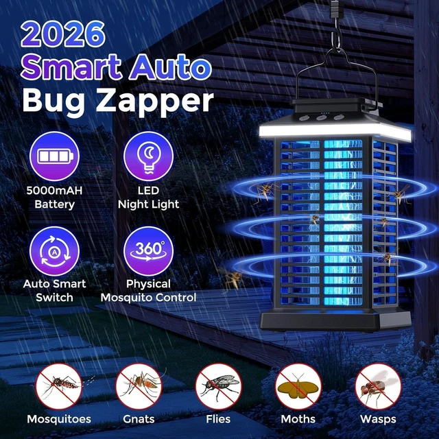 Alt view image 2 of 7 - 3-in-1 Rechargeable Bug Zapper with 5000mAh Battery & LED Night Light 4000V Electric Mosquito Zapper for Patio, Backyard & Garden, Black 03