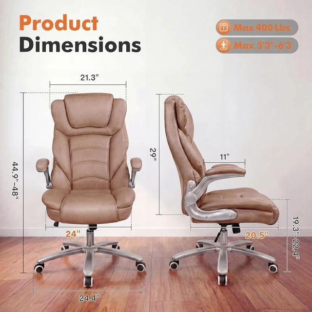 Alt view image 2 of 7 - 400 Lb Big & Tall Leather Office Chair Brown Executive Desk Chair