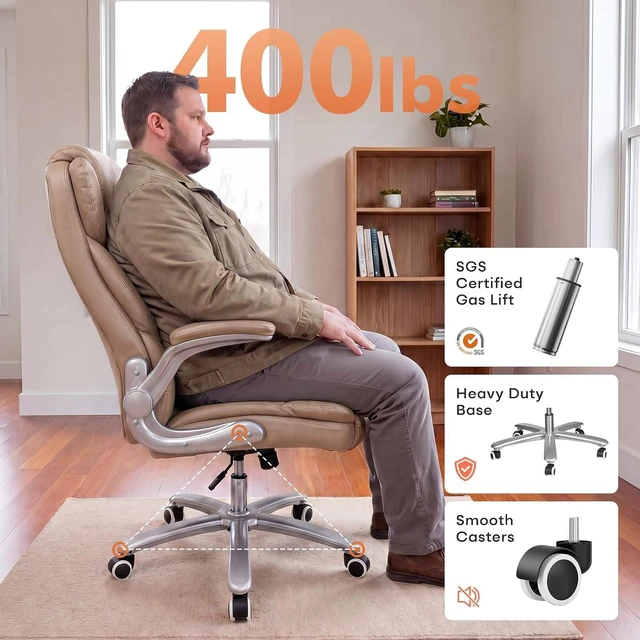 Alt view image 3 of 7 - 400 Lb Big & Tall Leather Office Chair Brown Executive Desk Chair