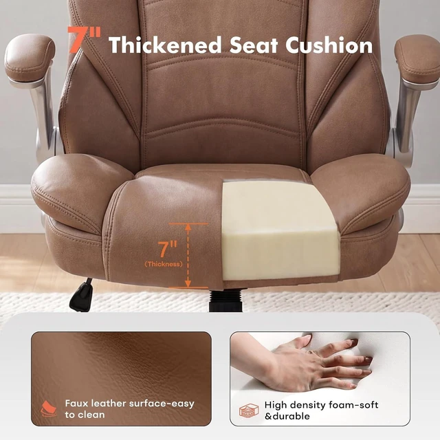 Alt view image 5 of 7 - 400 Lb Big & Tall Leather Office Chair Brown Executive Desk Chair