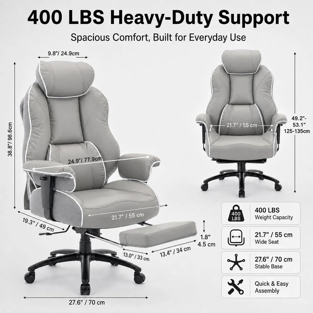 Alt view image 2 of 7 - 400 Lbs Big & Tall Office Chair with Executive Lumbar Support