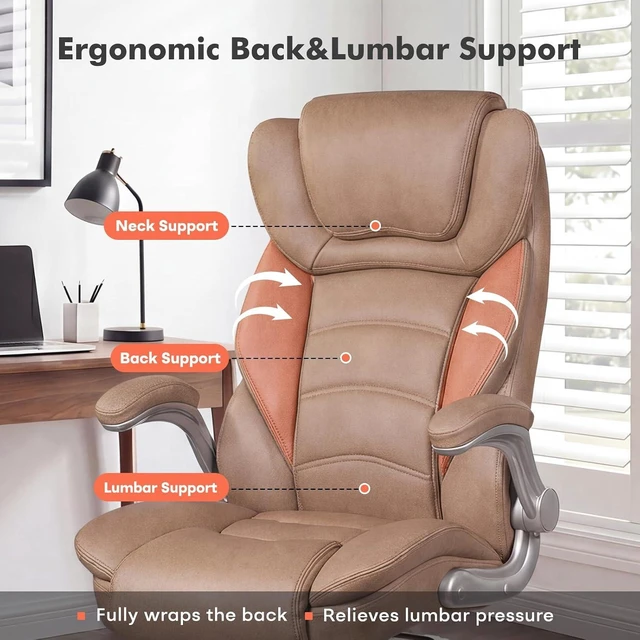 Alt view image 7 of 7 - 400 Lb Big & Tall Leather Office Chair Brown Executive Desk Chair