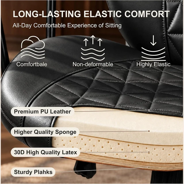 Alt view image 5 of 7 - Black PU Leather Office Chair with Lumbar Support & Removable Arms