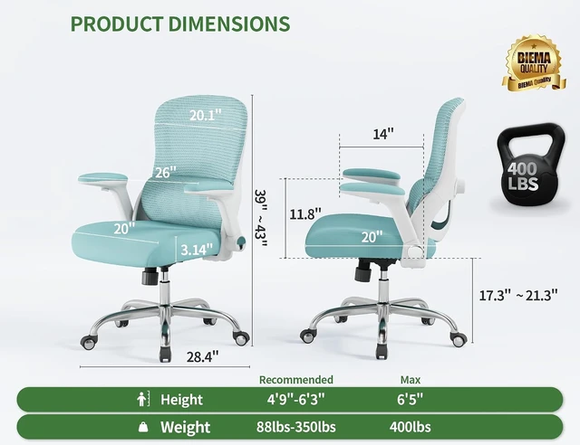 Alt view image 2 of 7 - 400 Lb Ergonomic Mesh Office Chair Comfy Desk Chair with Lumbar Support