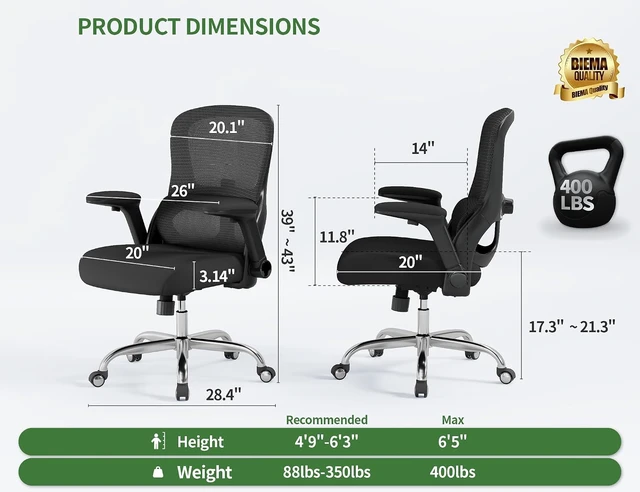 Alt view image 2 of 7 - 400 Lb Mesh Ergonomic Office Chair Comfy Desk Chair with Lumbar Support