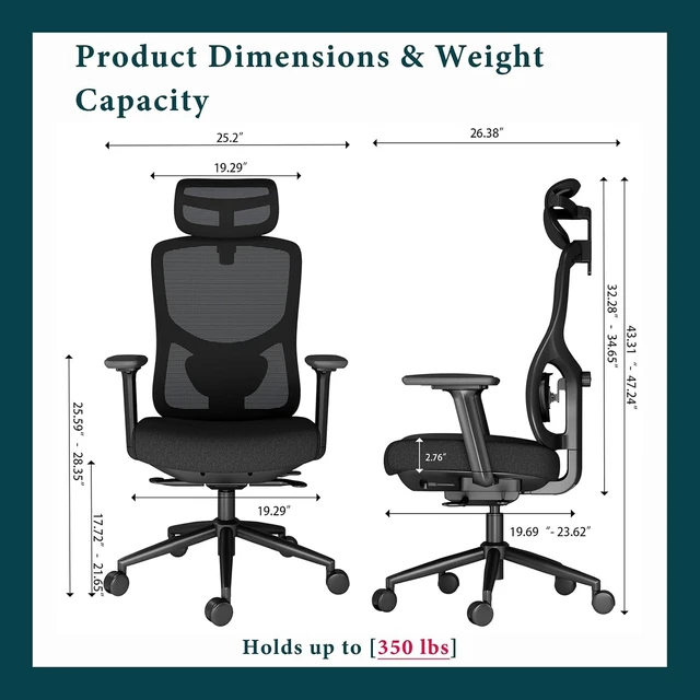 Alt view image 2 of 7 - High Back Ergonomic Office Chair with Breathable Mesh Back & Thick Seat Cushion 4D Armrests, 3D Headrest, Adjustable Lumbar & Seat Depth with Tilt Lock (Black)