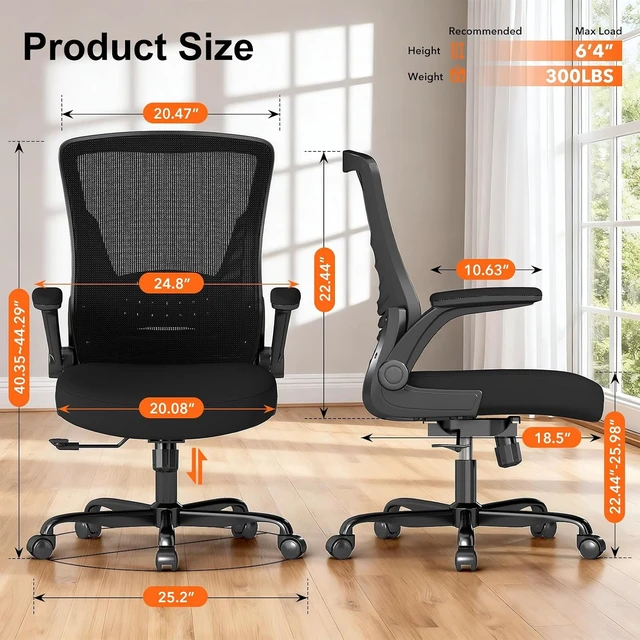 Alt view image 3 of 7 - Comfy Ergonomic Mesh Office Chair with Flip-Up Armrests