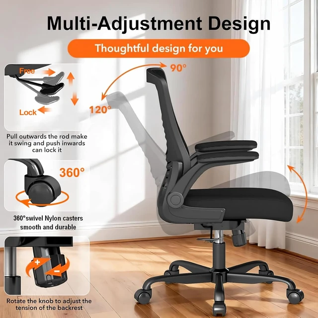 Alt view image 4 of 7 - Comfy Ergonomic Mesh Office Chair with Flip-Up Armrests