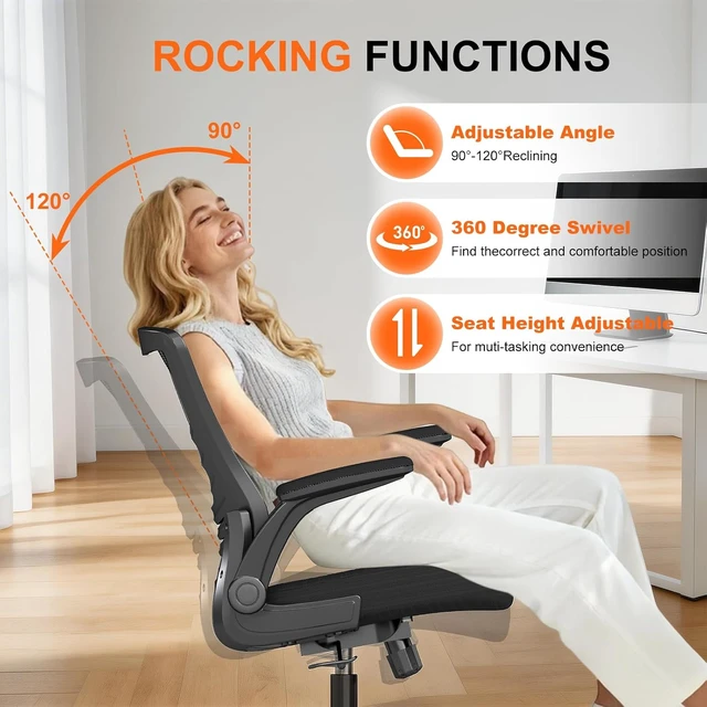 Alt view image 6 of 7 - Comfy Ergonomic Mesh Office Chair with Flip-Up Armrests