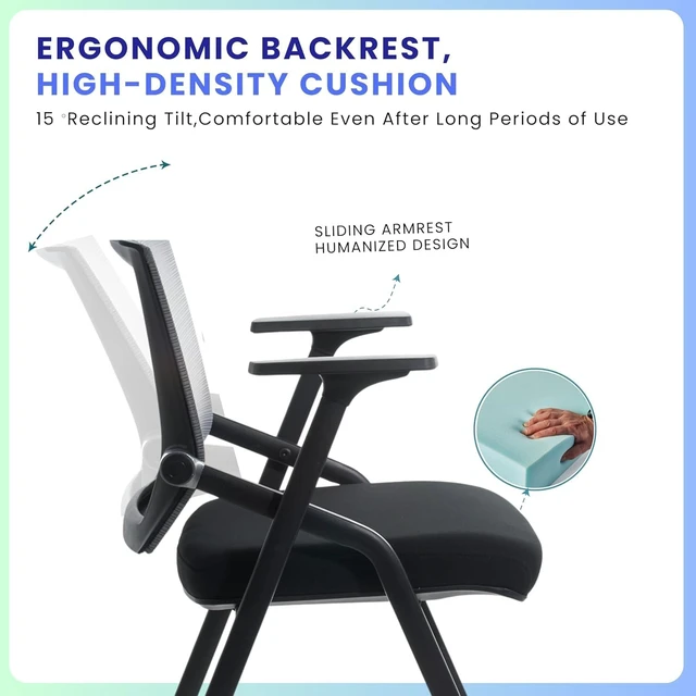 Alt view image 3 of 6 - 2 Pack Stackable Conference Room Chairs Folding Office Desk Chair with Lumbar Support, Sliding Armrest & Casters, for Guests & Reception