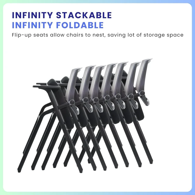 Alt view image 5 of 6 - 2 Pack Stackable Conference Room Chairs Folding Office Desk Chair with Lumbar Support, Sliding Armrest & Casters, for Guests & Reception