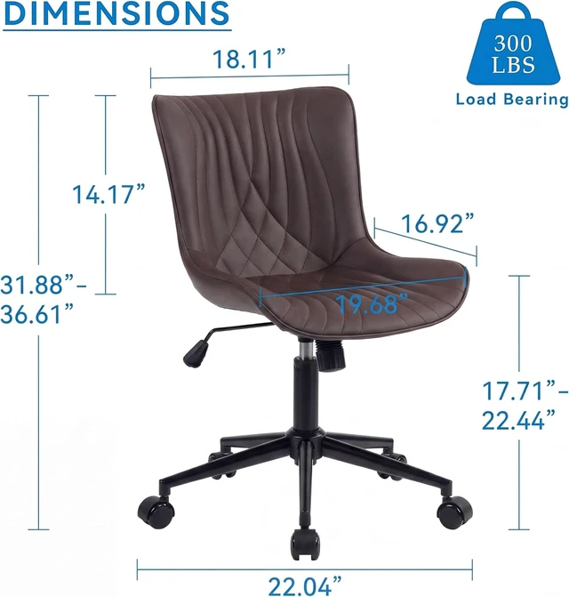 Alt view image 2 of 7 - Brown Armless Faux Leather Office Desk Chair