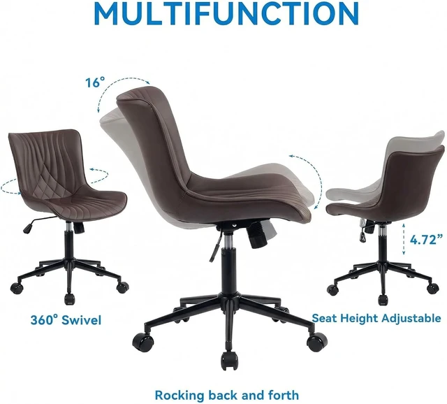 Alt view image 3 of 7 - Brown Armless Faux Leather Office Desk Chair