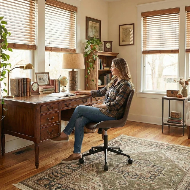 Alt view image 5 of 7 - Brown Armless Faux Leather Office Desk Chair