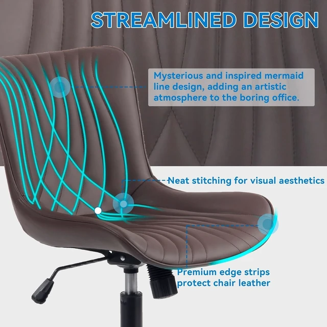 Alt view image 6 of 7 - Brown Armless Faux Leather Office Desk Chair