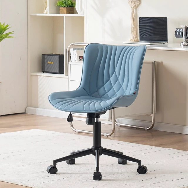 Main image of Blue Armless Faux Leather Office Desk Chair with Back