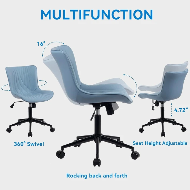 Alt view image 3 of 7 - Blue Armless Faux Leather Office Desk Chair with Back