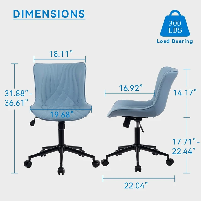 Alt view image 2 of 7 - Blue Armless Faux Leather Office Desk Chair with Back