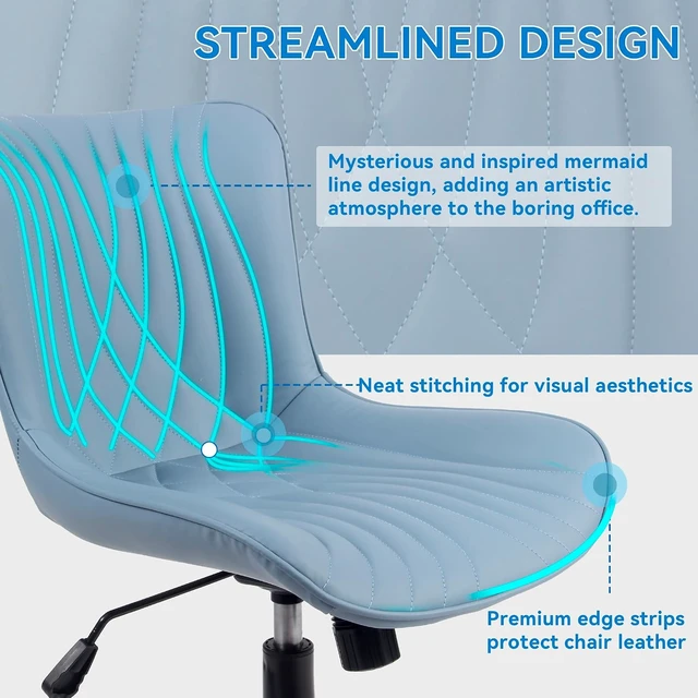 Alt view image 4 of 7 - Blue Armless Faux Leather Office Desk Chair with Back