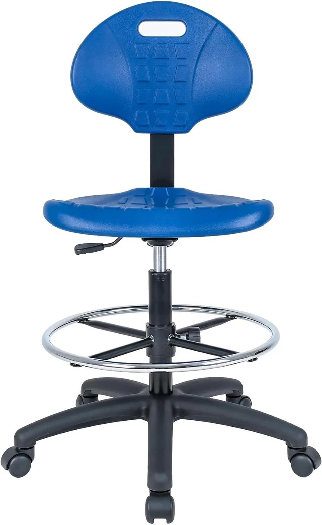 Main image of Blue Ergonomic Polyurethane Drafting Stool Easy to Clean, Quick Ship, Seat Height Adjustable (23"-33") with Heavy Duty Footring for Home, Automotive, Lab & Cleanroom (Blue)