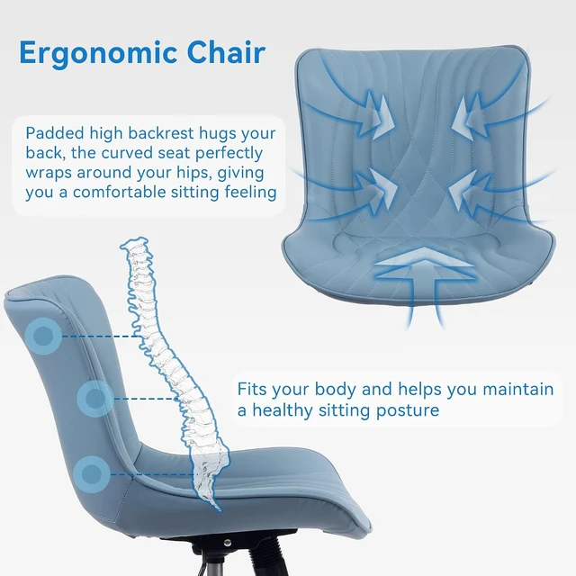 Alt view image 6 of 7 - Blue Armless Faux Leather Office Desk Chair with Back