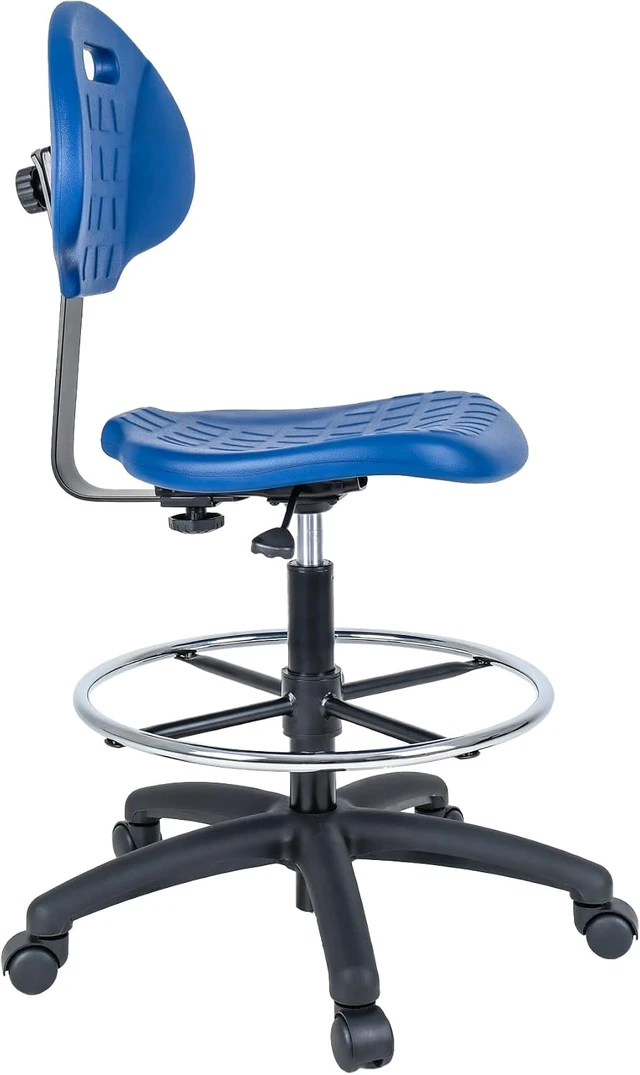 Alt view image 4 of 6 - Blue Ergonomic Polyurethane Drafting Stool Easy to Clean, Quick Ship, Seat Height Adjustable (23"-33") with Heavy Duty Footring for Home, Automotive, Lab & Cleanroom (Blue)