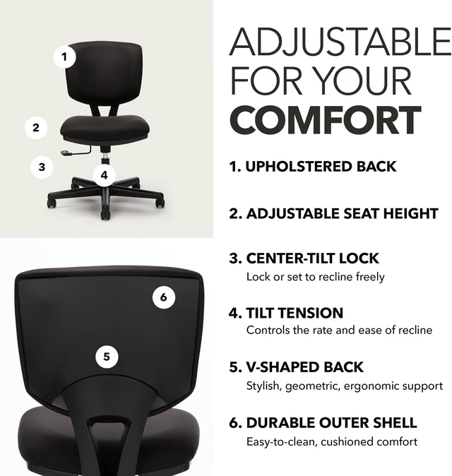 Alt view image 4 of 7 - Volt Armless Ergonomic Office Chair Black Desk Computer Chair