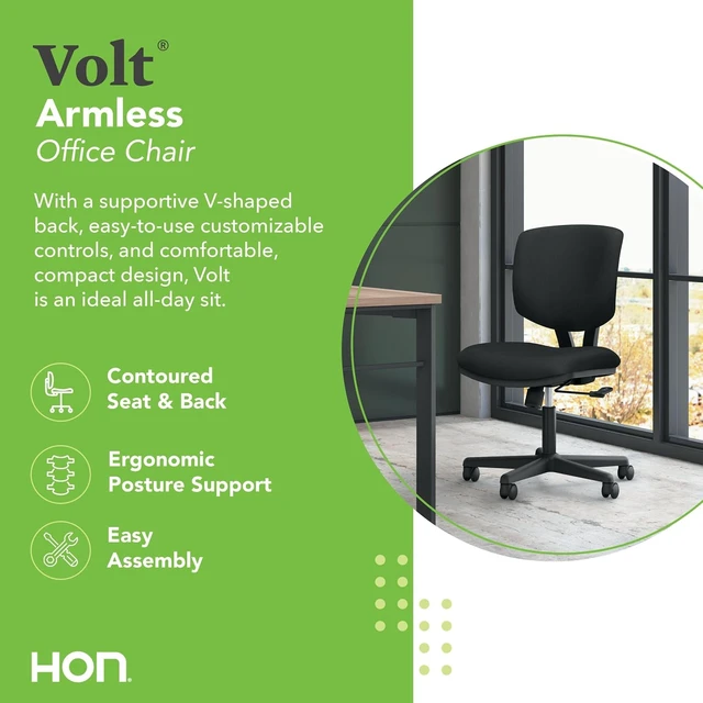 Alt view image 7 of 7 - Volt Armless Ergonomic Office Chair Black Desk Computer Chair