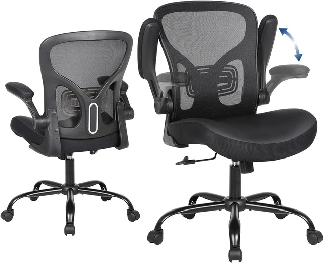 Main image of Ergonomic Office Chair with Flip-Up Armrest Mesh Back & PU Leather Seat