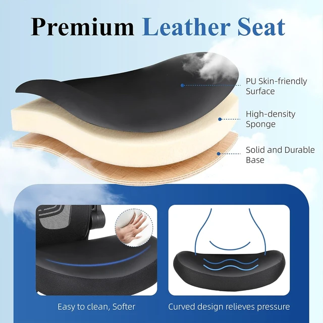 Alt view image 4 of 7 - Ergonomic Office Chair with Flip-Up Armrest Mesh Back & PU Leather Seat