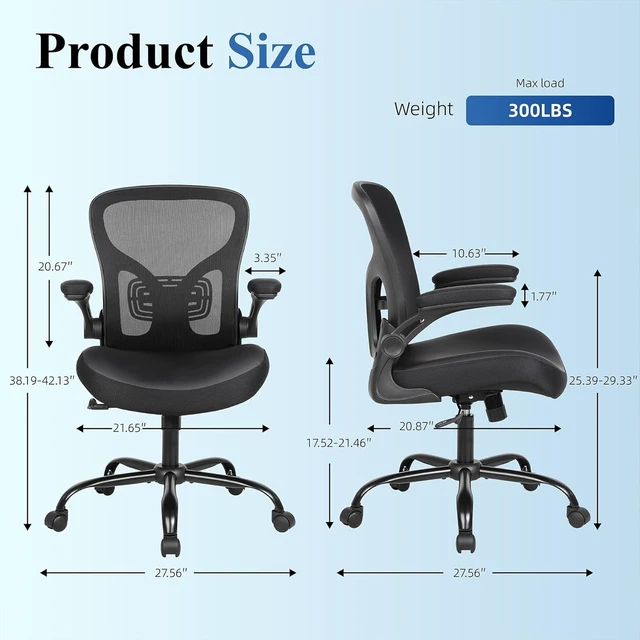 Alt view image 3 of 7 - Ergonomic Office Chair with Flip-Up Armrest Mesh Back & PU Leather Seat