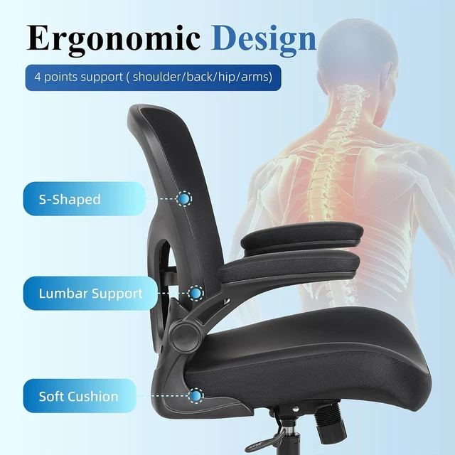 Alt view image 5 of 7 - Ergonomic Office Chair with Flip-Up Armrest Mesh Back & PU Leather Seat
